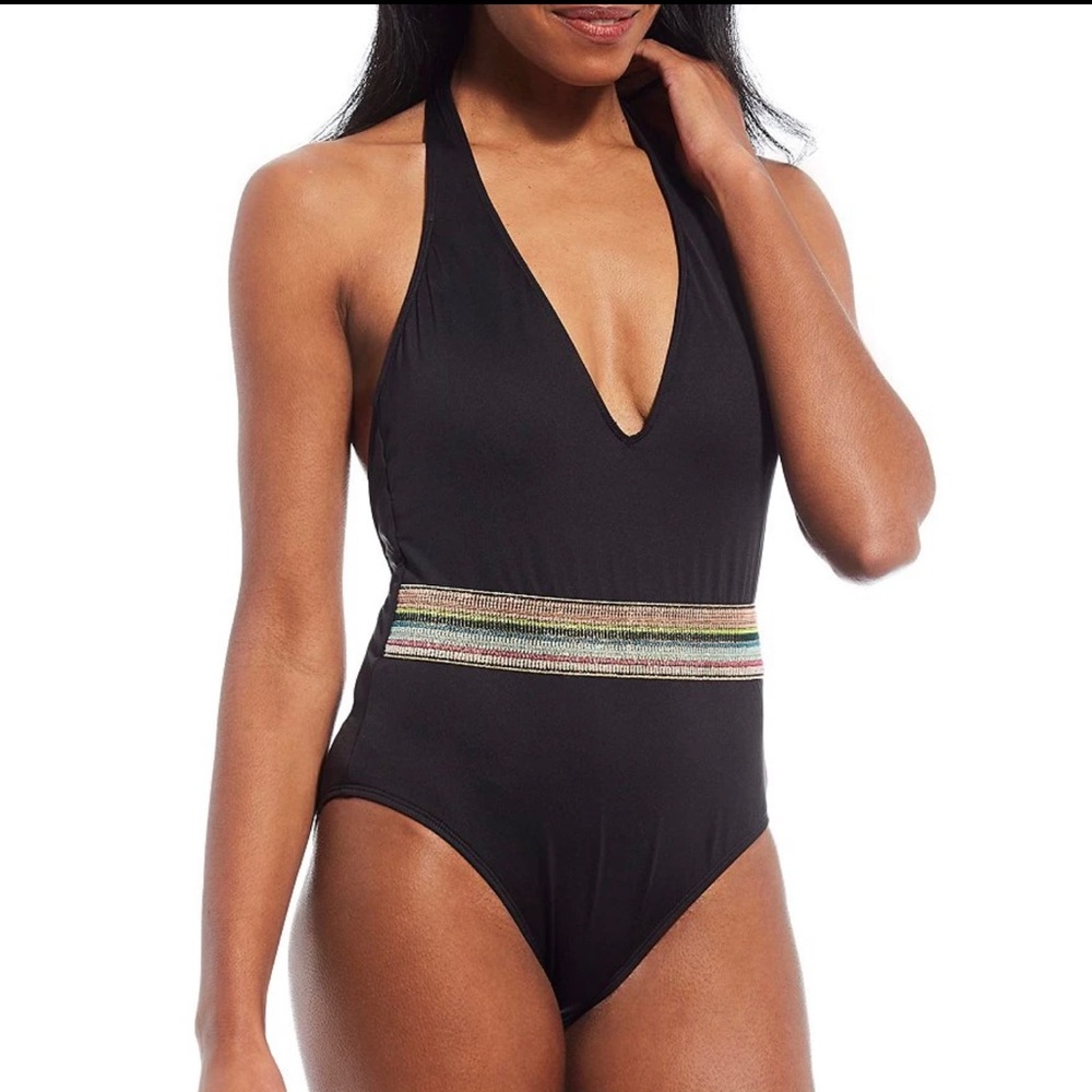 Gibson & Latimer black band plunge swimsuit XL